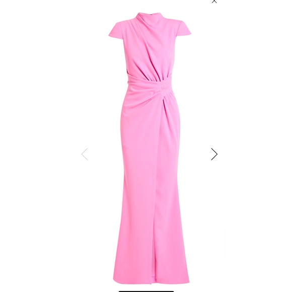 Badgley Mischka Bubble Gum Pink Draped Evening Gown - Picture 1 of 8